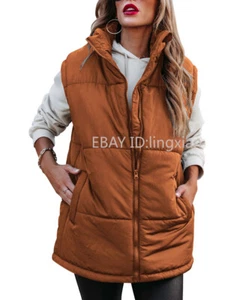 Womens Autumn and Winter New Solid Color Zipper Warm Stand-up Collar Cotton Vest - Picture 1 of 28