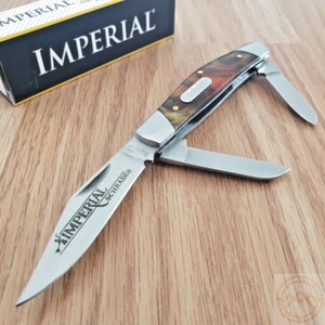 Schrade Imperial Medium Stockman Knife Stainless Blades Amber Celluloid Handle - Picture 1 of 14
