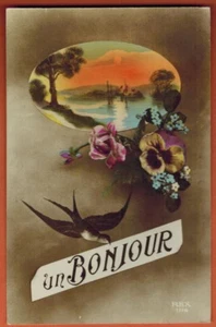  Carte Postale - Un bonjour - Hirondelle - Medaillon //Rex.1116 - Réf.B.42 - Imagen 1 de 2