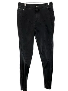 Pantaloni skinny donna Maniere De Voir neri denim ed ecopelle nuovi con etichette taglia 12 - Foto 1 di 8