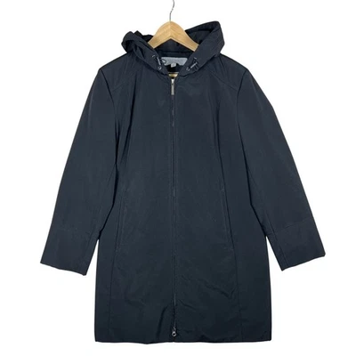 Anne Klein Black Hooded Coat Womens L Full Zip Long Sleeve Rain Jacket Chic - Image 1 of 4