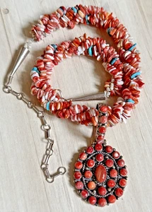Collana girocollo corallo multi 3 fili argento sterling e ciondolo a grappolo 18,5" - Foto 1 di 9