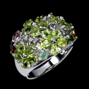 925 Sterling Silver Ring Pear Peridot Tanzanite Tourmaline Gemstone Jewelry Sz 7 - Picture 1 of 13