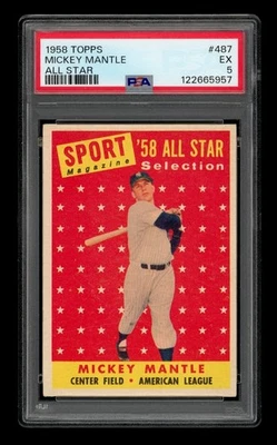 1958 Topps Set-Break #487 Mickey Mantle All Star PSA 5 EX - Image 1 of 3