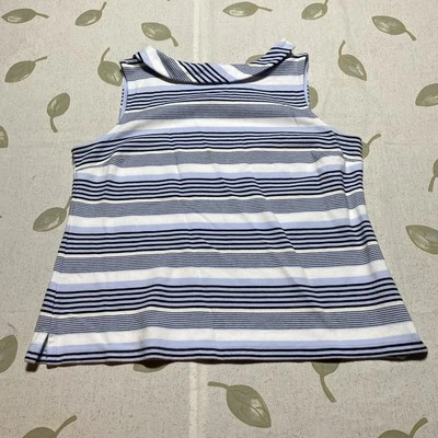 Talbots Sleeveless Tank Blue/White/Black Striped Cotton Blend Sz Large Petite. S - Image 1 of 4