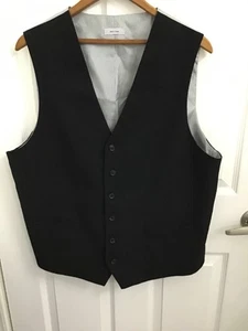 JF J. Ferrar Slim Fit Men Black 6 Button Sleeveless Lined Vest Formal Business L - Picture 1 of 4