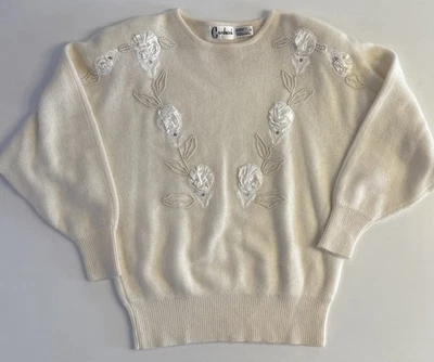 Carducci Angora Sweater Women’s Medium Cream Embellished Holiday Glam Retro ‘80s - Image 1 of 4