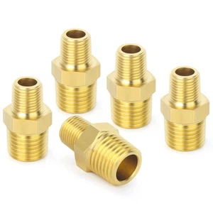 5PCS Brass Pipe Fitting, Reducer Adapter, Hex Nipple, 1/2-Inch Male Pipe x 3/... - Picture 1 of 7