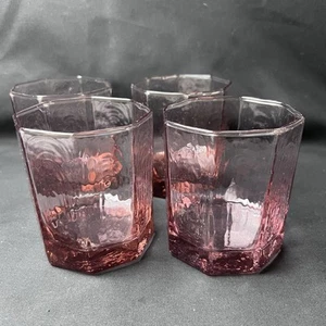 Set of 4 Libbey Facets Pink DOF Double Old Fashioned Tumblers Short Glasses EUC - Picture 1 of 4