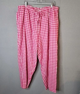 Gingham Pants Plus Size 30 W Capri Stretch Waist Check Pull On Pink Summer Beach - Picture 1 of 11