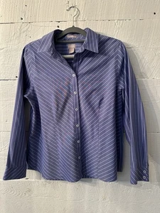 Chico's No-Iron Coolmax All Season Blue & White Striped Shirt Size 1 or 8/10/MED - Picture 1 of 18