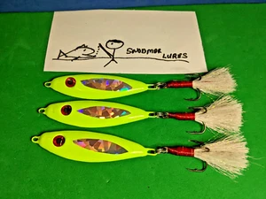 3- 11/2 oz SHAD Fishing Casting Jigging Slab Lead Spoon Lure chartreuse holograp - Picture 1 of 6