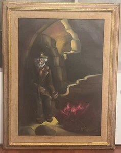 Pintado Aceite En Tela-Mario Prefumo-Pittore Sardo-Cornice Legno-Anziano Fuego - Imagen 1 de 7