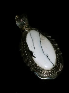 Navajo  White Buffalo Turquoise & Sterling Silver Signed Pendant Cecil Atencio - Picture 1 of 11