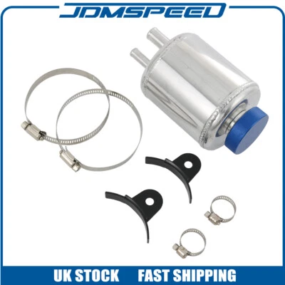 Racing Power Steering Fluid Reservoir Tank + Clamps Kit Universal Aluminum - Image 1 of 4