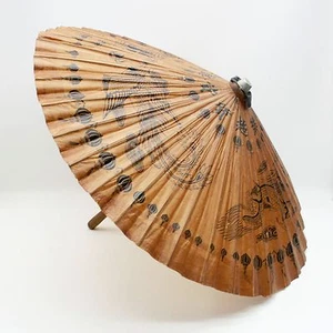 Paraguas de madera oriental dragones 37" diámetro sombrilla de papel bambú de colección - Imagen 1 de 12
