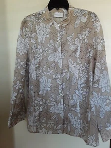 WOMEN'S ALFRED DUNNER TAN WHITE BLACK BURNOUT BLOUSE / SHIRT TOP   SIZE 16 - Picture 1 of 3