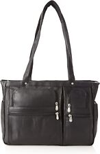 DAVID KING Women's BREIFCASE PLUS Multi Pocket Leather Handbag Purse NO ZIPPER