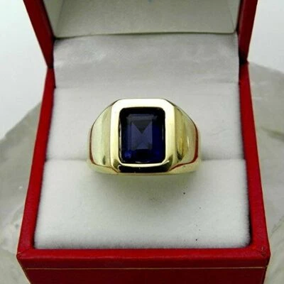 Anillo solitario de zafiro simulado esmeralda de 2,30 quilates para hombre enchapado en oro 925 Foto 1 de 4