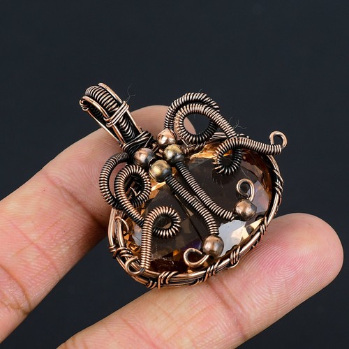 VETEMENTS Ciondolo Ciondolo Bohémien Pietra Preziosa Citrino Oro Fatto a Mano Gioielli Filo Avvolgente Rame