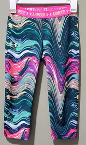 Under Armour HeatGear Girls' Medium 8/10 Pink & Teal Marble Swirl Capri Leggings - Picture 1 of 5