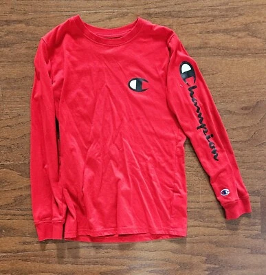 Boys Red Champion Logo Long Sleeved T Shirt Large - Image 1 of 4