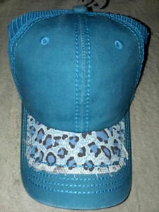 Damenmütze Distressed türkis Leopardenmuster Schirm Netz Klettverschluss Hut - Bild 1 von 12