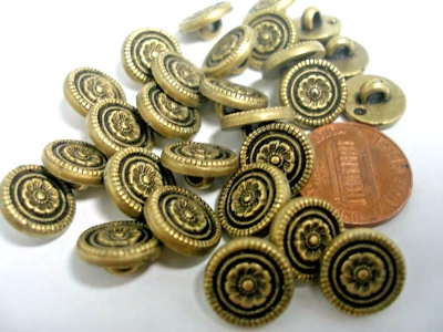 10 New Electroplated 7/16 inch (11mm) Plastic Antique Brass Gold Buttons (#D) - Image 1 of 4