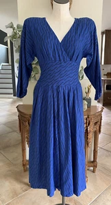 Vintage 80er Ann Tjian Kenar Damen 8 blau Druck hinten Knopf Maxikleid HH - Bild 1 von 9