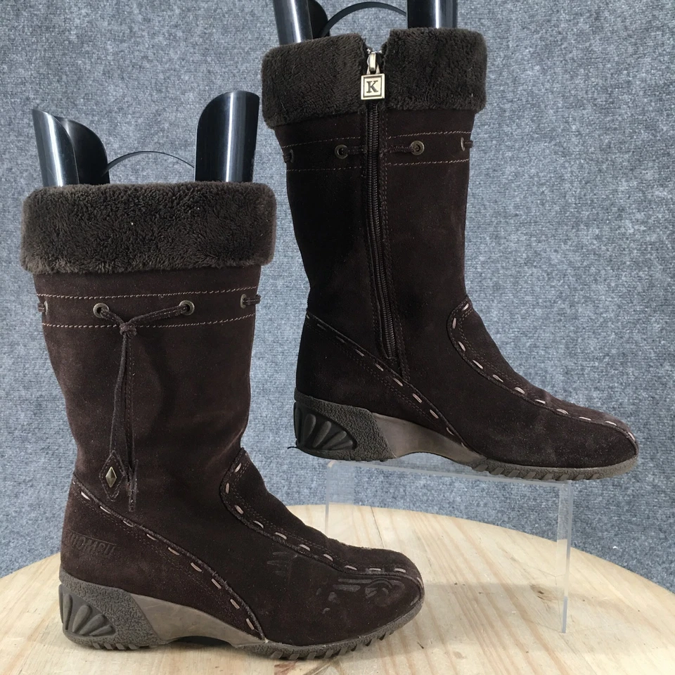 Khombu Boots Womens 9 M Allana Mid Calf Winter Wedge Brown Leather Side Zipper - Image 1 of 4