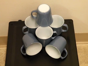 6 Pyrex D-Handled Coffee Mugs - 8 oz SLATE BLUE Milk Glass Cups - Picture 1 of 2