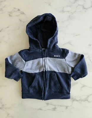 DKNY Blue & Gray Zippered Hoodie Sweatshirt Infant Toddler 18 Months  - Image 1 of 4