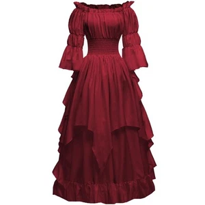 Women's Gothic Witch Dress Medieval Renaissance Costume Victorian Dress Burgu... - Picture 1 of 3