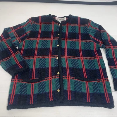 Cárdigan Suéter Vintage Abuela Feo Navidad Vacaciones Cuadros Años 90 Y2K Foto 1 de 4