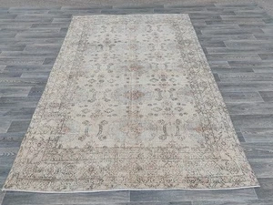 7x10 Neutral Rug, Handmade Wool Rug, Beige Oriental Bedroom Rug, Vintage Style - Picture 1 of 11