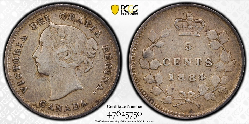 1884 Canada 5c silver PCGS VF30 Near Pointed 4 - Image 1 of 1