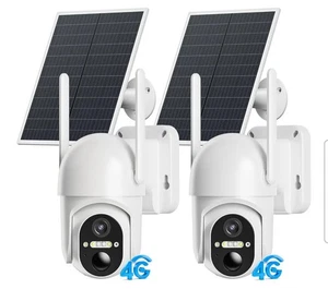 4G LTE Pan Tilt Security Cameras Outdoor, 2 Pack No WiFi Security Camera Solar - Picture 1 of 8
