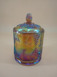 Indiana Glass Amber Marigold Carnival Glass Canister Jar & Lid Harvest Grape - Picture 1 of 8
