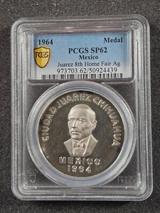 🌟 1964 Mexico SILVER Medal JUAREZ 8TH HOME FAIR Ag PCGS SP62 Rare TOP POP 1 - Picture 1 of 3