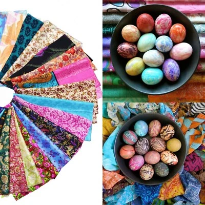 25 Pc of Vintage Silk Remnants 8X8 Inches Square Egg Dyeing Recycle Fabric Scrap - Image 1 of 4