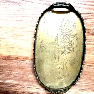 Asian Antique Chinese Brass Tray Scalloped Edge Engraved Figure Person - Picture 1 of 6