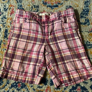 Girls Route 66 Plaid Bermuda Shorts with Adjustable Waist - Pink, Size 8 - Picture 1 of 3
