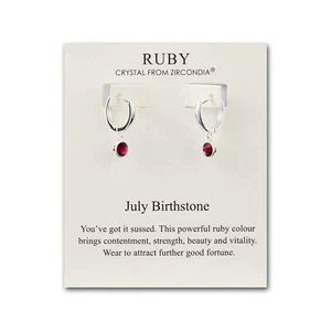 July Birthstone Hoop Earrings Created with Ruby Coloured Zircondia® Crystals - Picture 1 of 9