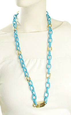 NEW Michael Kors Modern Mix Logo Plaque Turquoise Long Chain Necklace - Image 1 of 3