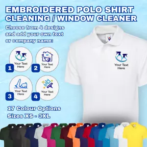 Polo ricamata personalizzata il tuo testo pulizia finestre abbigliamento da lavoro unisex - Foto 1 di 18