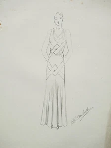 Atelier VIONNET - Dessin original - Crayon - Robe 213 - Imagen 1 de 2
