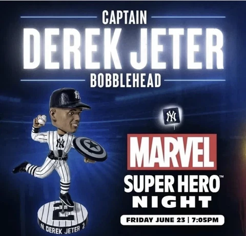 2023 Derek Jeter Yankees Marvel Captain America Bobblehead SGA 6/23 Cover