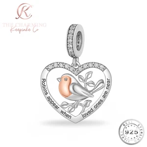 Robin Charm Genuine 925 Sterling Silver & Rose Gold- Appear when loved ones near - Picture 1 of 3