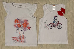 Gymboree Girls Size 5 White Tank Tops Girl w/ Flowers in Hair / Girl Riding Bike - Picture 1 of 9