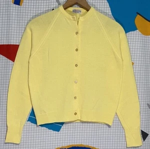 Vintage 60s Superwash Wool Cardigan Sweater Bright Yellow Mod Courtelle Soft - Picture 1 of 7